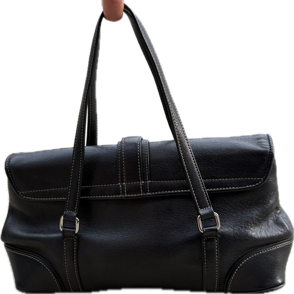 COACH vintage Hamptons Black Leather Flap Purse black hand bag - Picture 4 of 15